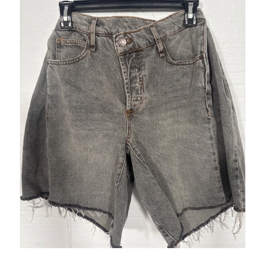 We The Free Shorts Women 26 Grey Boomerang High Rise Long Crossover Waist Denim
